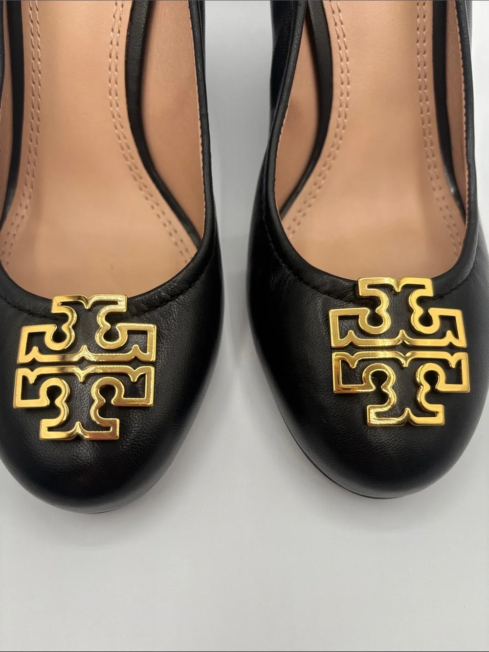 Tory Burch Black Leather Logo Wedges